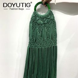 Evening Bags DOYUTIG Indian Style Women Handmade Long Tassels Handbag Lady Antique Cotton Wedding Female Holiday Handbags F693 230829