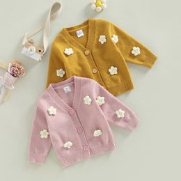 Pullover 10 31 Lioraitiin 0 6Years Toddler Kids Girls Sweater Long Sleeve V Neck Button Closure Flower Winter Warm Knit Cardigan 230830