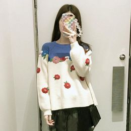 Women's Sweaters Women Multicolour Embroidery Floral Swearer Elegant Wool Knitted Loose Casual Pullover Student Clothes