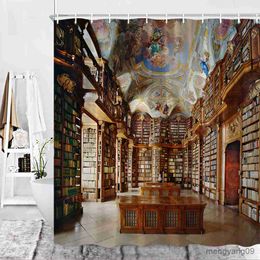 Shower Curtains Library Bookshelf Shower Curtain Gothic Bookcase Western Book House Retro Decoration Classic Fabric Bathroom Curtain R230831