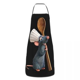 Kitchen Apron Unisex Ratatouille Chef Remy with Spoon Apron Adult Women Men Chef Tablier Cuisine for Kitchen Cooking Animated Film Painting