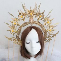 Vintage Saint Halo Crown and Tiara Headband Baroque Goddess Crown Headpiece Bridal Hair Accessories Costume