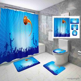 Shower Curtains Basketball Style Shower Curtain Set Slam Shower Curtain Bathroom Non-Slip Bath Mat Cover Curtain Set R230830