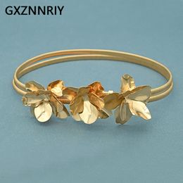 Belts Fashion Copper Flower Belts for Women Accessories Party Gold Color Elastic Metal Luxury Trendy Dress Belt Prom Gift 230830