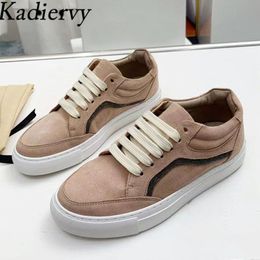 Dress Shoes Casual Sneaker Suede Leather Running Round Toe Lace Up Chain String Bead Flat Sports Woman Zapatillas Mujer 230829