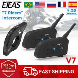 EJEAS V7 Motorcycle Helmet Intercom Bluetooth Headset Handlebar Grip 7 Riders Interphone Full Duplex Communicator Waterproof Q230830