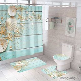 Shower Curtains Starfish Bath Curtain Shell Ocean Beach Print Shower Curtain Waterproof Bath Screen For Girls Boys Gift with R230831