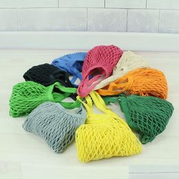 Storage Bags Reusable Shop Grocery Bag 14 Colour Large Size Shopper Tote Mesh Net Woven Cotton Portable Home Al02 Drop Delivery Garde Ot5Je