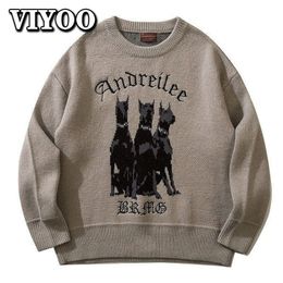 Men's Sweaters Retro Men's Oversized Knitted Cartoon Sweater Pullover Y2K Clothes Winter Cold Blouse Swearshirts Christmas Clothing for Men 230829