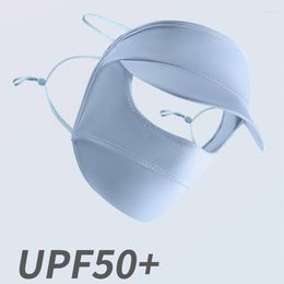 Motorcycle Helmets Summer Sunscreen Ice Silk Mask With Brim UV Protection Face Cover Veil Outdoor Cycling Sun Hats Caps