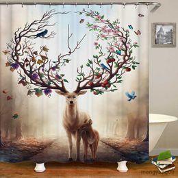 Shower Curtains Deer Bathroom Shower Curtain with Moose Highland Animal 3D Print Hanging Curtains Bathroom Decor With R230831