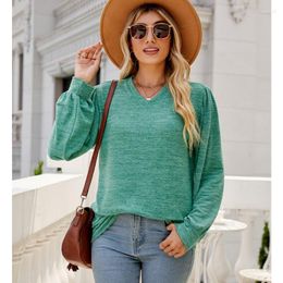 Women's Sweaters Amazon T-shirt Cross Border European And American Foreign Trade Loose Casual Bubble Sleeve V-Neck Long Top For Women