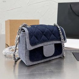 Lady Denim Classic Mini Flap Quilted Square Bags Silver Metal Hardware Matelasse Chain Crossbody Shoulder Charms Cosmetic Spring Luxury Designer Handbag 17CM/25CM