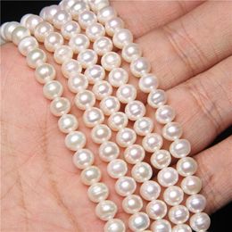 Necklaces 100% Real Natural Freshwater Pearl Beads for Jewellery Making Potato Round White Pearl Loose Beads Diy Bracelet Necklace 14"