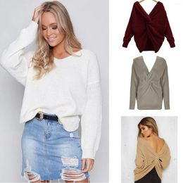 Women's Sweaters Beautiful Back For Women Simple Atmospheric Solid Color Sexy Design V Neck Sweater Knit Knitted Top Female Clothing