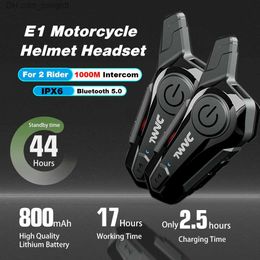 E1 Bluetooth Intercom Motorcycle helmet bluetooth headset intercomunicador Moto Interphone Headset Wireless For 2 Rider 1000M Q230830