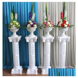 Decorative Flowers Wreaths Hollow Flower Design Roman Columns White Color Plastic Pillars Road Cited Wedding Props Event Decoratio Otdxa