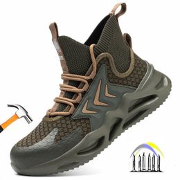 Boots work safety sneakers with steel toe anti puncture shoes smashing protective anti slip high top boots 230830