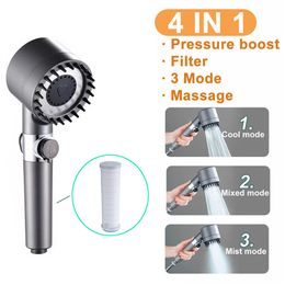 Bathroom Shower Heads 3 Modes Head Adjustable High Pressure Water Saving OneKey Stop Massage with Filter Element 230829