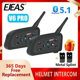 EJEAS V6 PRO Motorcycle Bluetooth Helmet Intercom Headset with 1200M BT Interphone Communicator for 6 Riders Waterproof Q230831