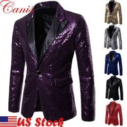 Mens Suits Blazers Men Slim Fit Formal Suit Sequin Blazer Coat Shining Jacket One Button Tops Stage Performer Host Purple Gold Silver 230830