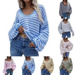 Women's Sweaters Pullover Striped Knit V Neck Border Ladies Cable Mens Sweater Shirts Comfy Clothes For Women