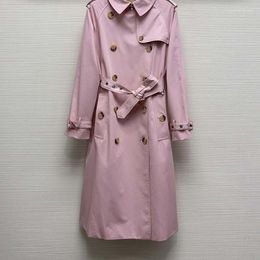 Women's Trench Coats 23Fashion Cotton Pink Extended Windbreaker Classic Double Breasted Lapel Jacquard Lining Coat Women High End Clothes