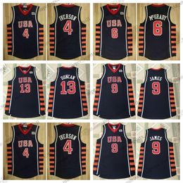 2004 Retro Basketball Jerseys James Duncan Mcgrady Iverson Stitched Jersey