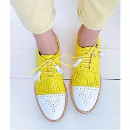 Dress Shoes Women Soft Leather Oxfords Handmade Leisure Laceup Brogues Wingtips For Ladies Arrival Caved Tassel Flats 230829