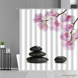 Shower Curtains Green Bamboo Zen Stone Shower Curtains Lotus Flowing Water Zen Landscape Shower Curtain Home Bathroom Decoration Set with R230831