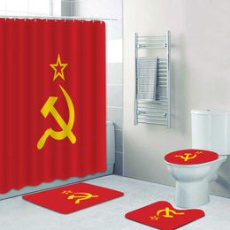 Shower Curtains Red Flag Shower Curtain Set for Bathroom Bathtub Flag of Union Bath Curtain Mat Home Decor