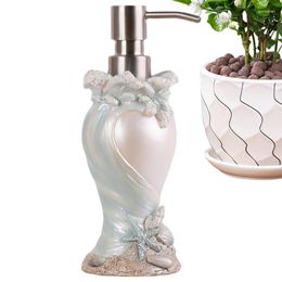 Liquid Soap Dispenser Bathroom 6.7oz Seashells Refillable Resin With Rust Proof Stainless Steel Pump