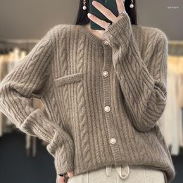 Women's Blouses Pure Cashmere Cardigan Spring And Autumn Pearl Button Round Neck Outerwear Sweater Loose