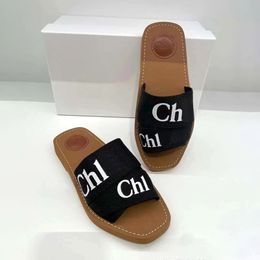 Woody chinelos lona sapatos casuais sandália mulheres ao ar livre plana chinelo tamanco de alta qualidade designer de luxo sandale sliders verão interior praia mules tamancos slide loafer