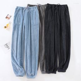 Men's Sleepwear Warm Pajamas Trouser For Autumn And Winter Flannel Thermal Thickened Coral Velvet Household Pajama Pantalon