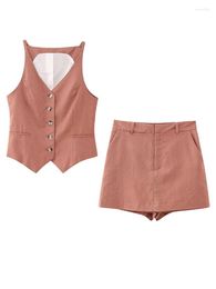 Women's Tracksuits Fashion V Neck Solid Vest Short Sets Women Casual Sleeveless Coat Two Pieces Set 2023 Summer Beach Lady Culottes Suits