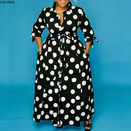 Plus size Dresses CM.YAYA Autumn Dot Print Button Up Plus Size XL-5XL Women Blousers Maxi Dress Vestidos Streetwear Long Dresses Vestidos 230829