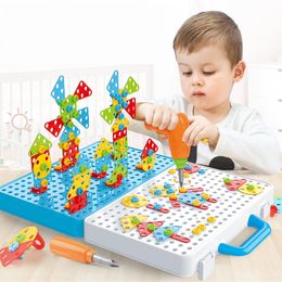 Tools Workshop Kids Drill Screw Nut Puzzles Toys Pretend Play Tool Disassembly Assembly Children 3D Puzzle For Boy 230830