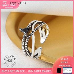 Cluster Rings 925 Sterling Silver Open Ring For Women INS Minimalist Irregular Triangle Zircon Jewelry Bijoux Birthday