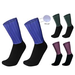 Sports Socks Plaid Cycling NonSlip Silicone Men Women Cool Breathable Summer Aero Bike Calcetines Ciclismo 230830