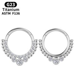 Piercing Septum Titanium Cartilage Tragus G23 Nose Ring Sexy Industrial Zircon Earrings Clicker Hinge Segment Women Body Jewellery