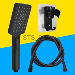 Bathroom Shower Heads Black Pressurized Spray Nozzle Shower Head Third gear Anti-blocking Water Saving Filter Shower Holder Hose Sets Bathroom Fixture x0830