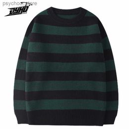 Vintage Knitted Sweater Men Women Harajuku Casual Cotton Pullover Tate Langdon Sweater Same Style Green Striped Tops 2021 Autumn Q230830