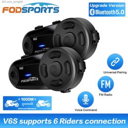 Fodsports V6S Helmet Intercom Motorcycle Bluetooth Headset 1000m IP65 Waterproof 6 Rider Wireless Interphone BT5.0 FM Radio Q230830