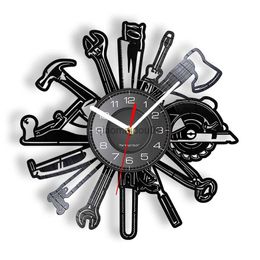 Wall Clocks Car Garage Tools Vinyl Record Wall Clock Mechanic Service Car Wall Watch Repairing Tool Clock Repairman Gift Man Cave Room Decor HKD230830