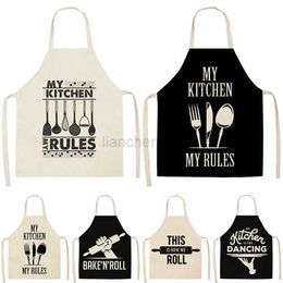 Kitchen Apron Letter Alphabet Kitchen Aprons for Women Cotton Linen Bibs Household Cleaning Pinafore Home Cooking Apron Man Kid Aprons Tablier