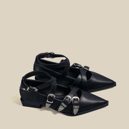 Sandals 2023 Summer Women s Wearing Pointed Buckle Decorative Black Shallow Back Strap High Heel Single Shoes for Women 230830