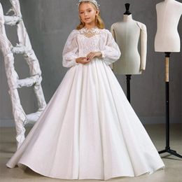 Elegant Balloon Long Sleeve Wedding Party Formal Occasion Lace Flower Girl Dress