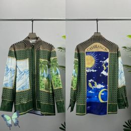 Men's Casual Shirts Full Print CASABLANCA Pattern Print Sun Moon Totem Soft Long Sleeve Shirt 230829