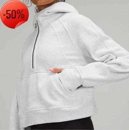 LU-08 Scuba Hoodies Women's Sports Half Zip Jacket Brushed Outdoor Running Gym Coat Sweatshirtsh